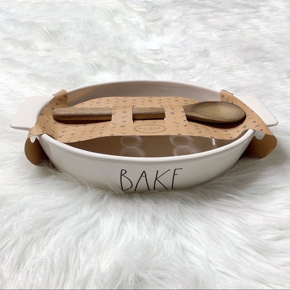 Rae Dunn Other - Rae Dunn kitchenware BAKE serving bowl wood spoon